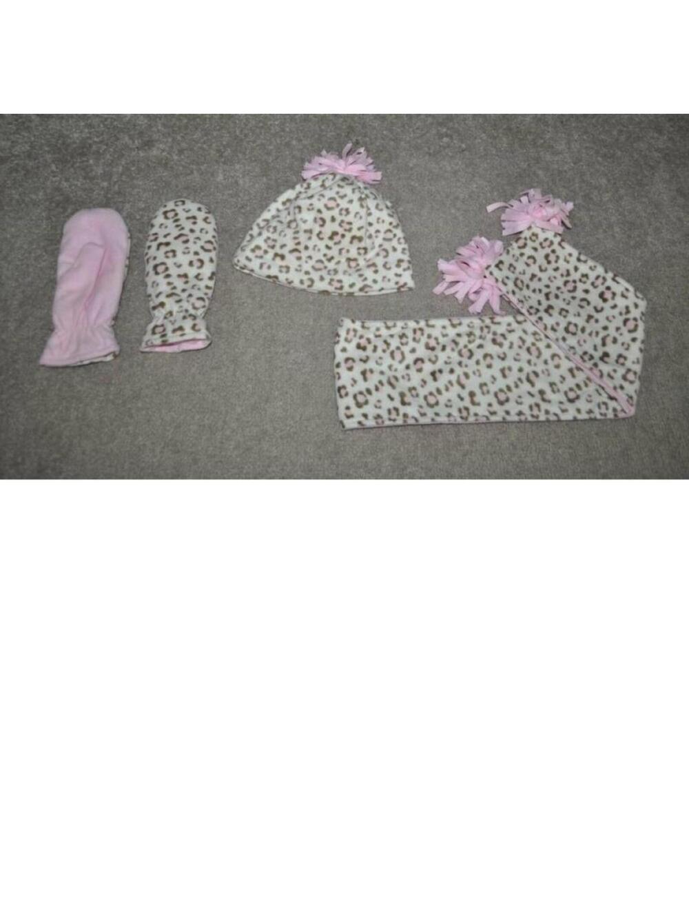 Girls Winter Hat, Scarf & Gloves Set Fleece White Animal Jumping Beans 3 Pc Set
